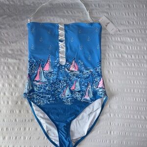 Lilly Pulitzer Blue and Pink One Piece Novi Swimsuit Nautical Print